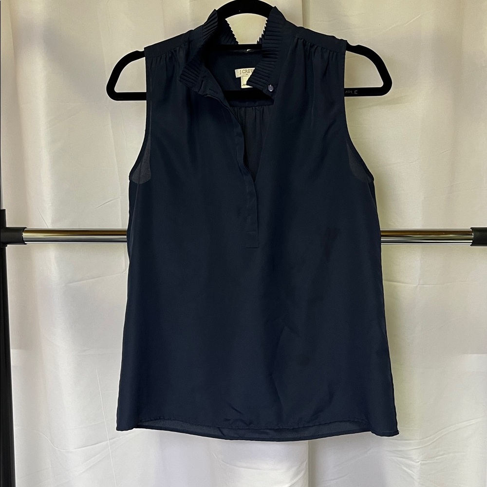 J. Crew women’s ruffle navy Sleeveless blouse size 6